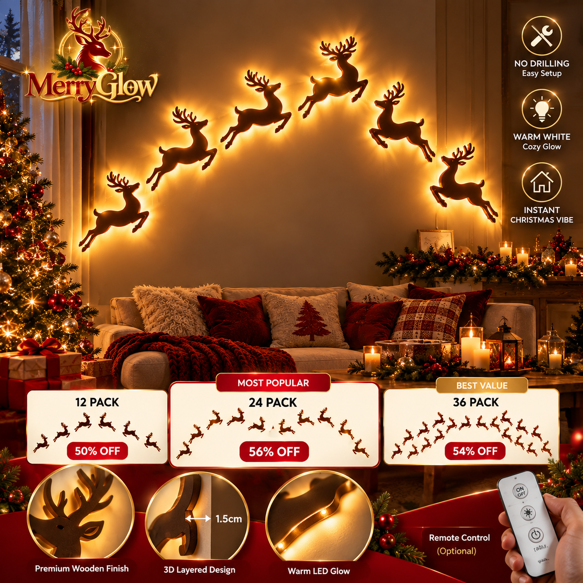 Christmas LED Reindeer Wall Decor
